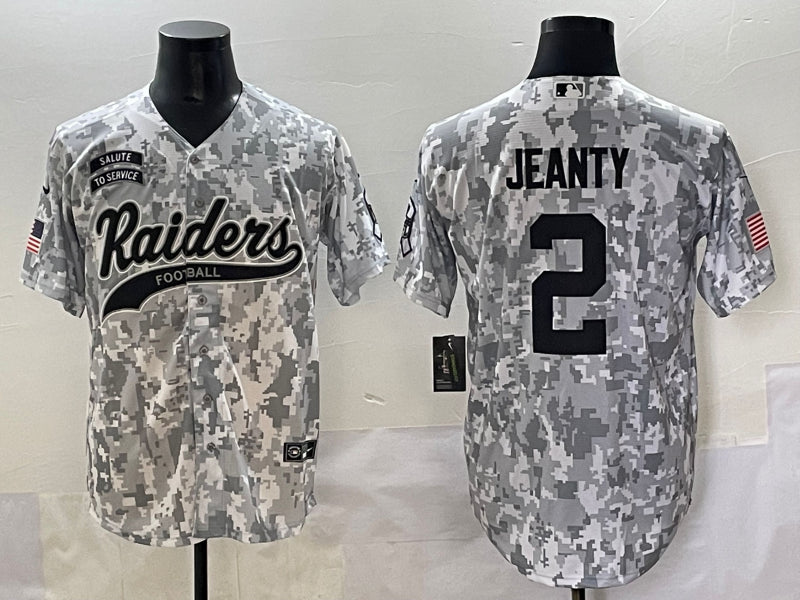 Men’s Las Vegas Raiders Ashton Jeanty #2 Arctic Camo 2024 Salute to Service Retired Limited Jersey