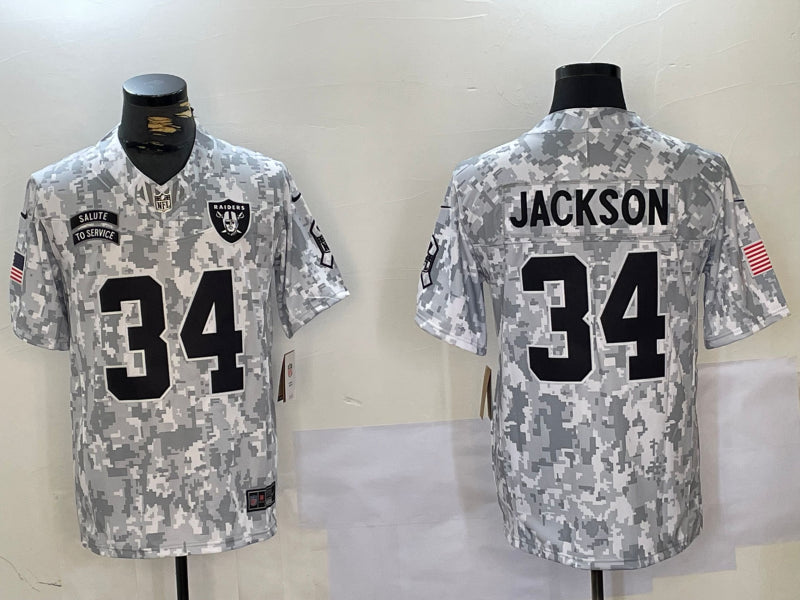 Men’s Las Vegas Raiders Bo Jackson #34 Arctic Camo 2024 Salute to Service Retired Limited Jersey