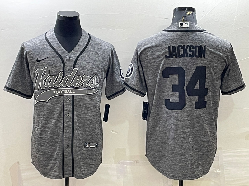 Men’s Las Vegas Raiders Bo Jackson #34 Gray Jersey Joint Edition