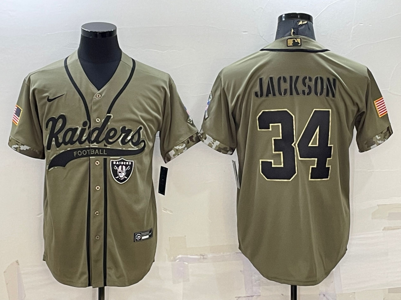 Men’s Las Vegas Raiders Bo Jackson #34 Olive 2022 Salute To Service Limited Jersey Joint Edition