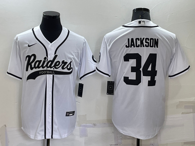 Men’s Las Vegas Raiders Bo Jackson #34 White Jersey Joint Edition
