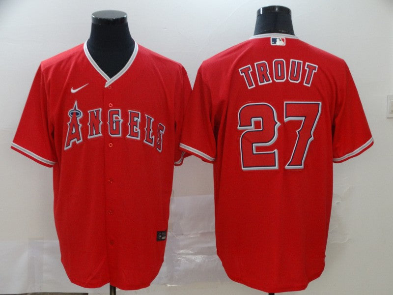 Men’s Los Angeles Angels #27 Mike Trout Red Stitched Jersey