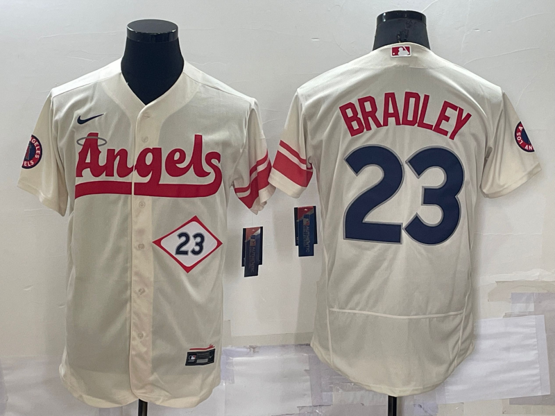 Men’s Los Angeles Angels Archie Bradley #23 Beige Stitched Jersey