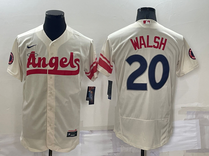 Men’s Los Angeles Angels Jared Walsh #20 Beige Stitched Jersey