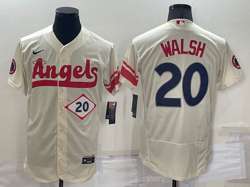 Men’s Los Angeles Angels Jared Walsh #20 Beige Stitched Jersey
