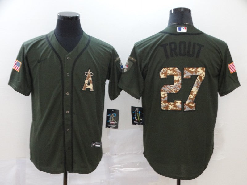 Men’s Los Angeles Angels Mike Trout #27 Army Green Jersey