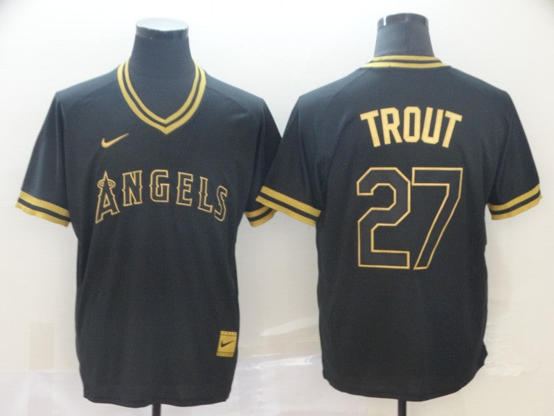 Men’s Los Angeles Angels Mike Trout #27 Black Printed Baseball Jersey