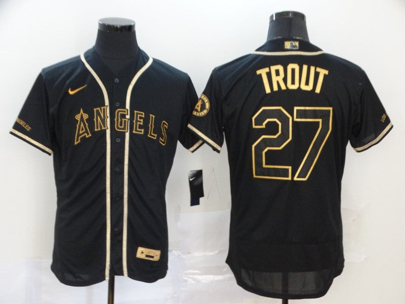 Men’s Los Angeles Angels Mike Trout #27 Black Sewn Jersey
