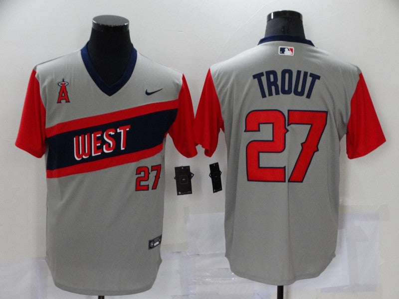 Men’s Los Angeles Angels Mike Trout #27 Gray Printed Baseball Jersey
