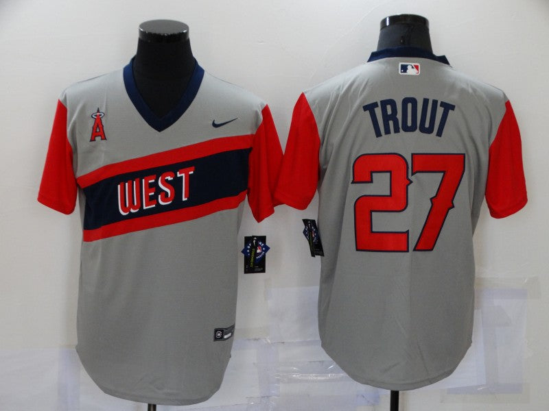 Men’s Los Angeles Angels Mike Trout #27 Gray Printed Jersey