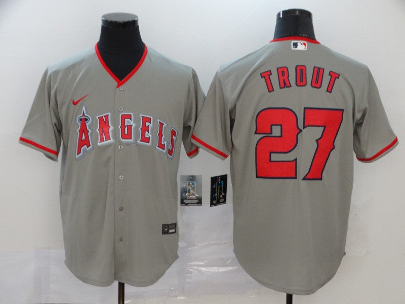 Men’s Los Angeles Angels Mike Trout #27 Gray Sewn Jersey