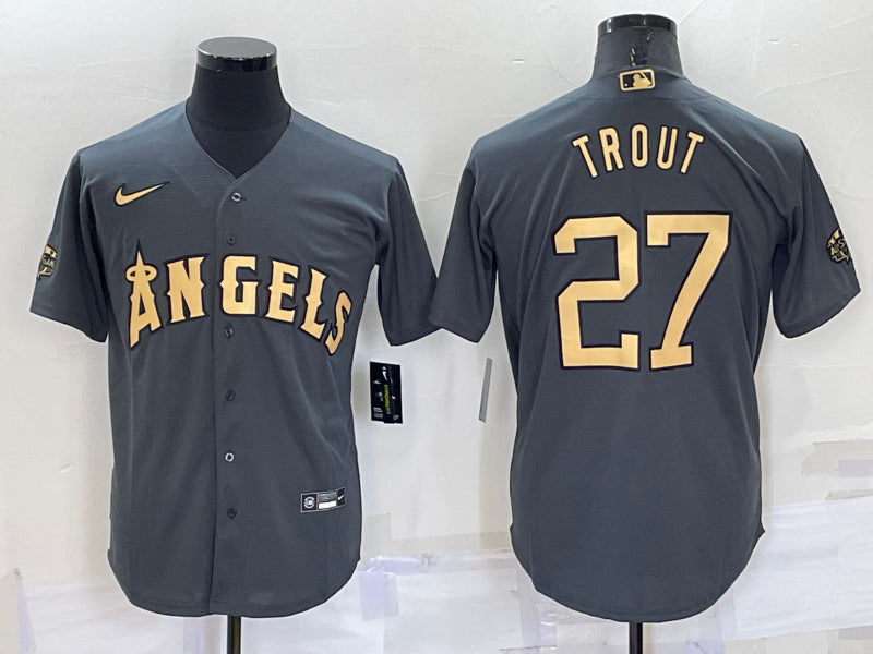 Men’s Los Angeles Angels Mike Trout #27 Gray Stitched Jersey
