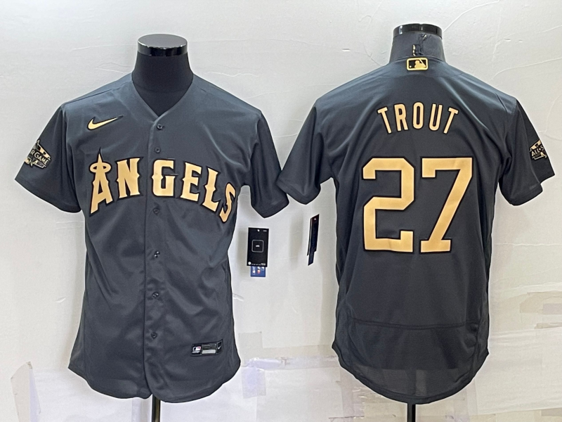 Men’s Los Angeles Angels Mike Trout #27 Gray Stitched Jersey