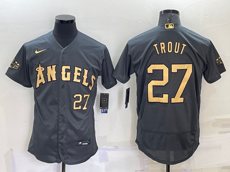 Men’s Los Angeles Angels Mike Trout #27 Gray Stitched Jersey