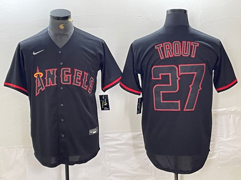 Men’s Los Angeles Angels Mike Trout #27 MLB Black Sewn Baseball Jersey