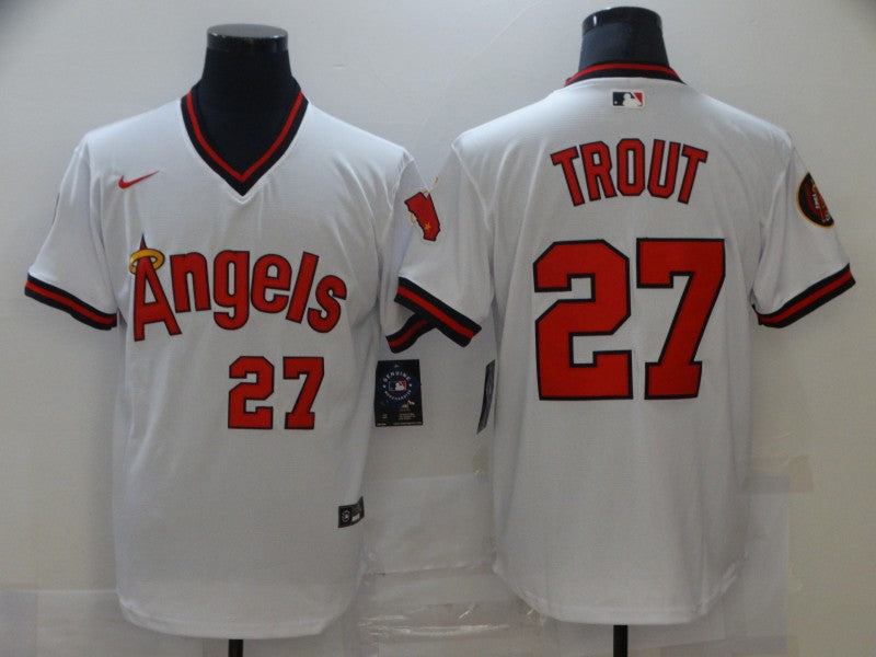 Men’s Los Angeles Angels Mike Trout #27 White Printed Baseball Jersey