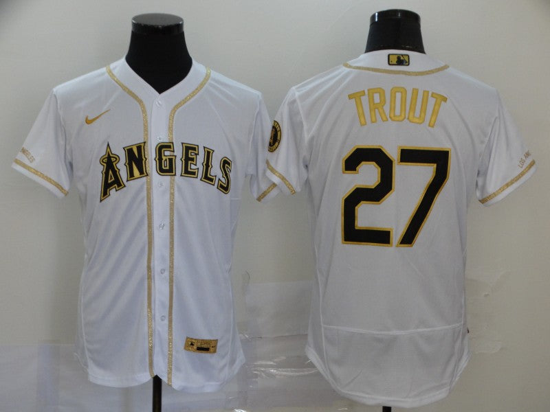 Men’s Los Angeles Angels Mike Trout #27 White Sewn Baseball Jersey