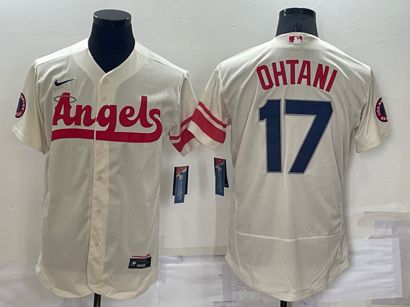 Men’s Los Angeles Angels Shohei Ohtani #17 Beige Stitched Jersey