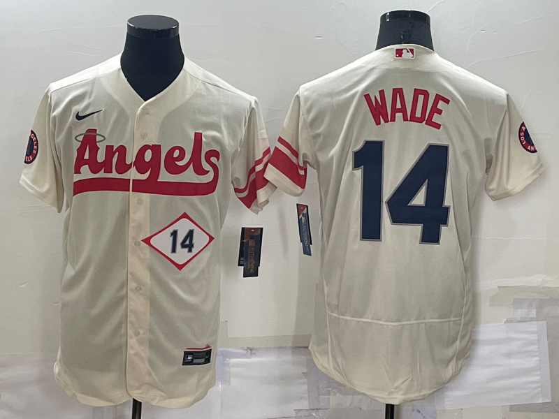 Men’s Los Angeles Angels Tyler Wade #14 Beige Stitched Jersey