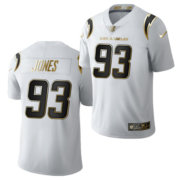 Mens Los Angeles Chargers #93 Justin Jones Nike White Golden Limited Jersey
