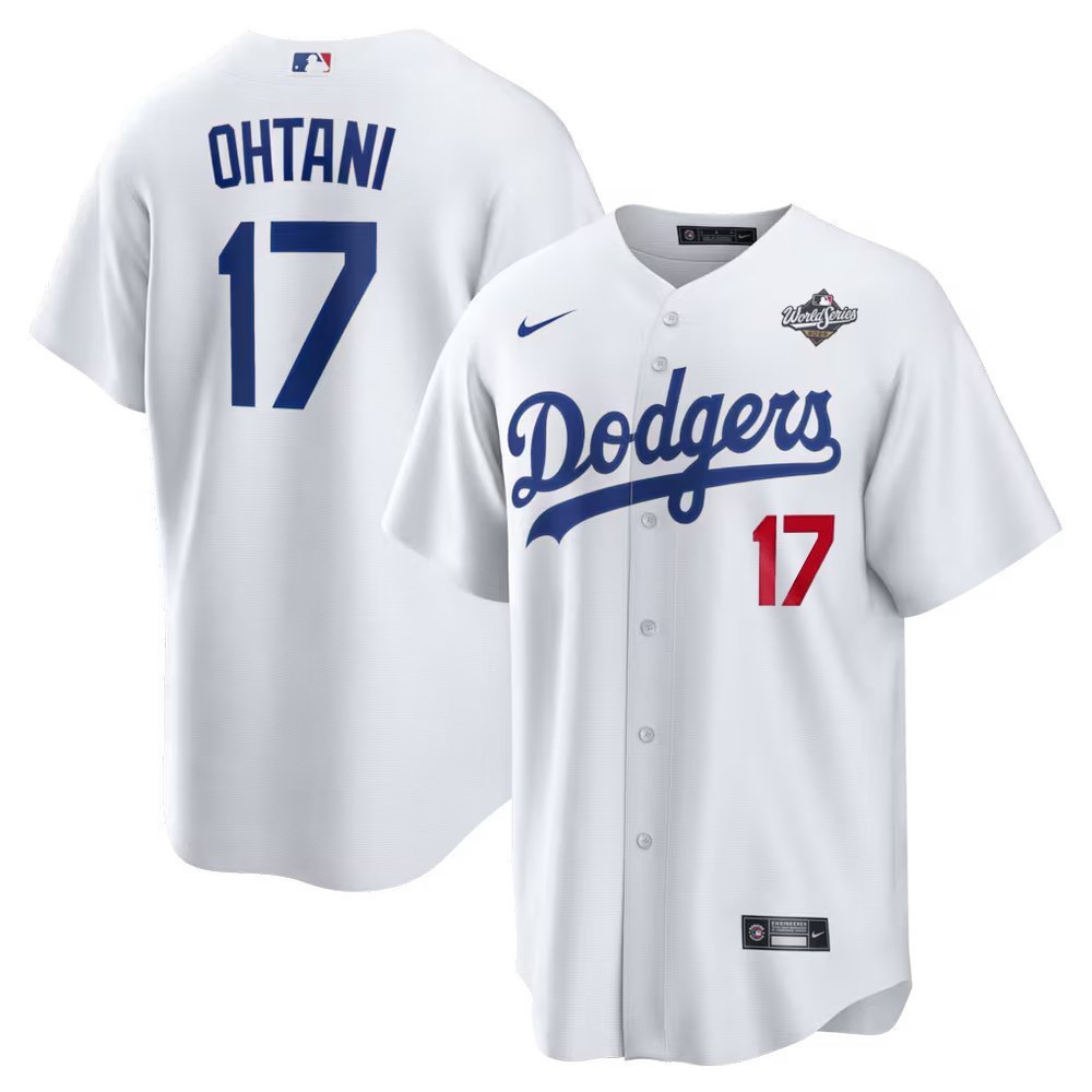 Men’s Los Angeles Dodgers #17 Shohei Ohtani White 2025 World Series Home Limited Jersey