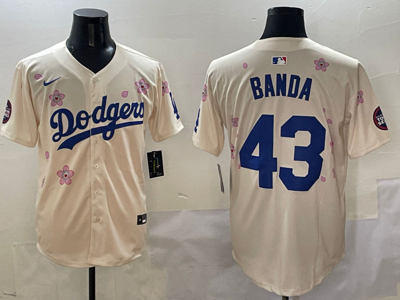 Men’s Los Angeles Dodgers Anthony Banda #43 Cream Jersey