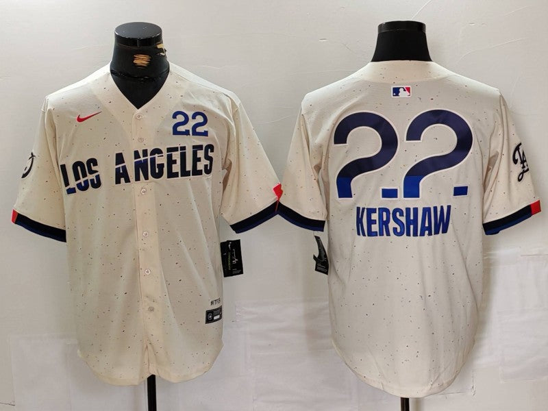Men’s Los Angeles Dodgers Clayton Kershaw #22 Cream 2024 City Connect Jersey