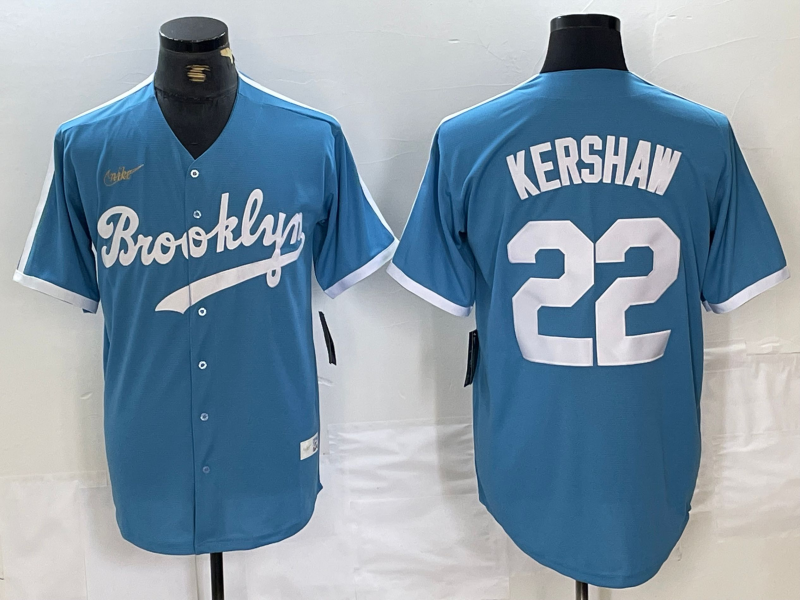 Men’s Los Angeles Dodgers Clayton Kershaw #22 Light Blue Alternate Cooperstown Collection Jersey