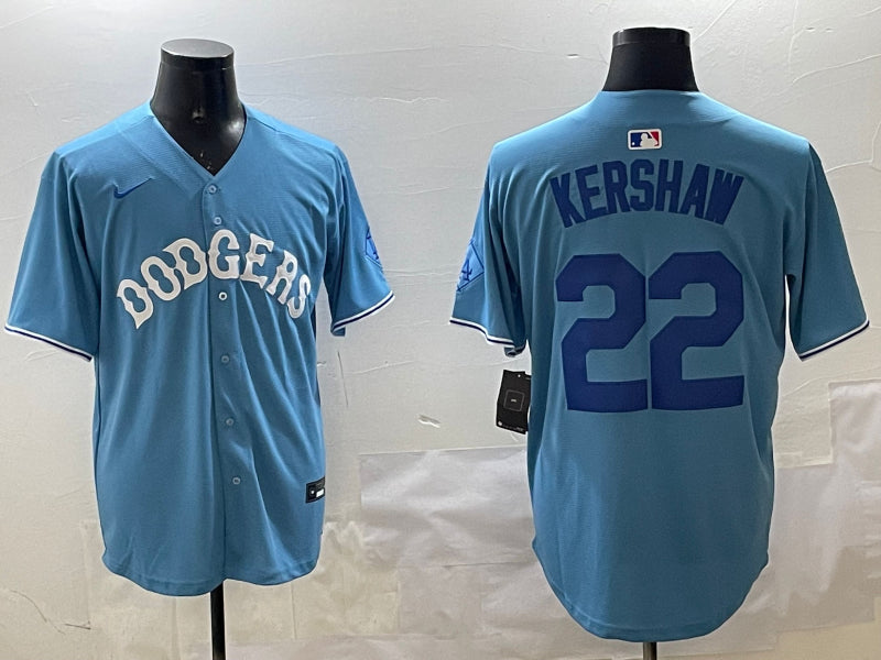 Men’s Los Angeles Dodgers Clayton Kershaw #22 Light Blue Jersey