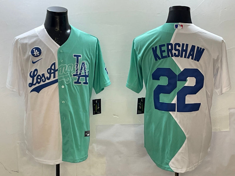 Men’s Los Angeles Dodgers Clayton Kershaw #22 White/Green Jersey