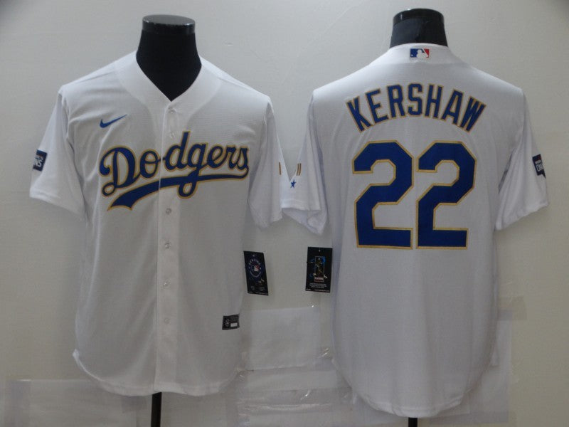 Men’s Los Angeles Dodgers Clayton Kershaw #22 White Stitched Jersey