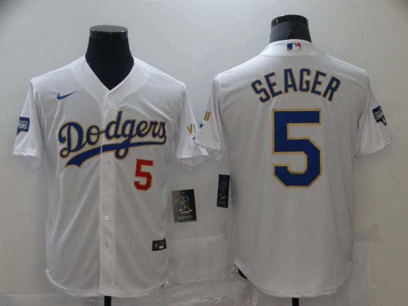 Men’s Los Angeles Dodgers Corey Seager #5 White Stitched Jersey