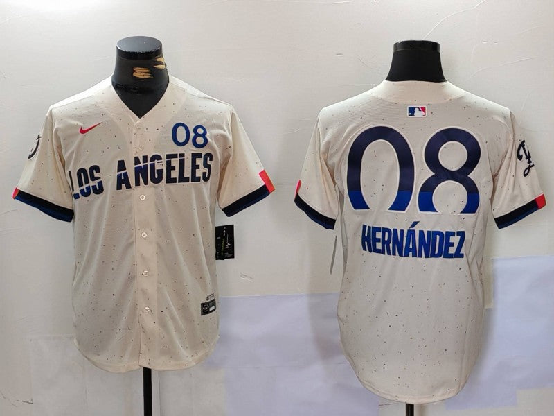 Men’s Los Angeles Dodgers Enrique Hernandez #8 Cream 2024 City Connect Jersey