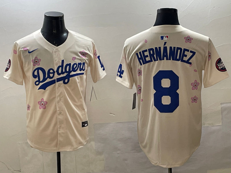 Men’s Los Angeles Dodgers Enrique Hernandez #8 Cream Alternate Jersey