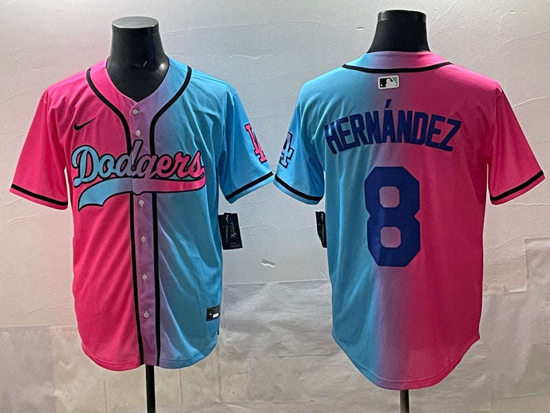 Men’s Los Angeles Dodgers Enrique Hernandez #8 Pink/Blue Jersey