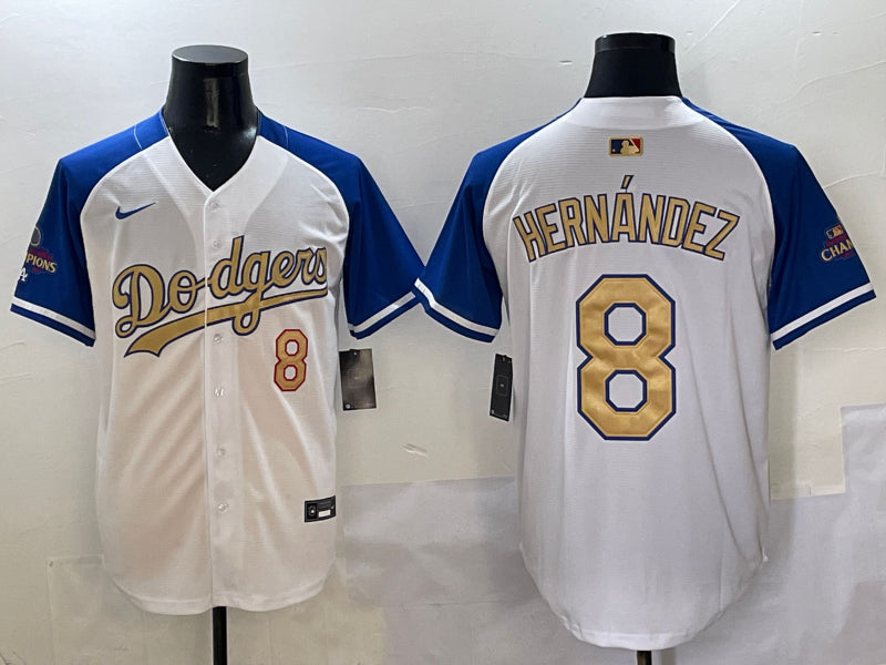Men’s Los Angeles Dodgers Enrique Hernandez #8 White 2025 Gold Collection Jersey
