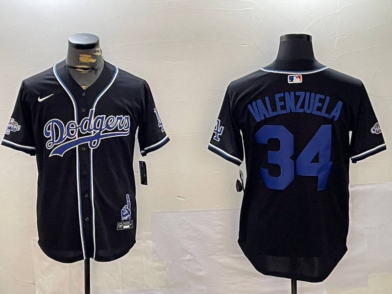 Men’s Los Angeles Dodgers Fernando Valenzuela #34 Black Alternate Jersey