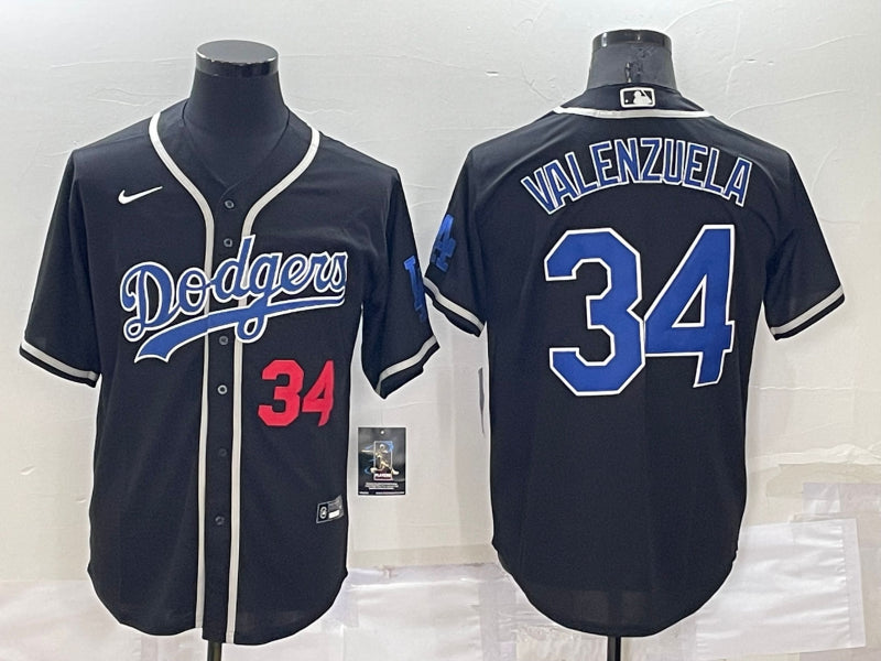 Men’s Los Angeles Dodgers Fernando Valenzuela #34 Black Jersey