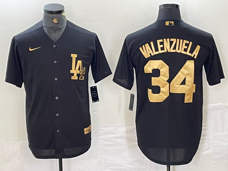 Men’s Los Angeles Dodgers Fernando Valenzuela #34 Black Limited Jersey