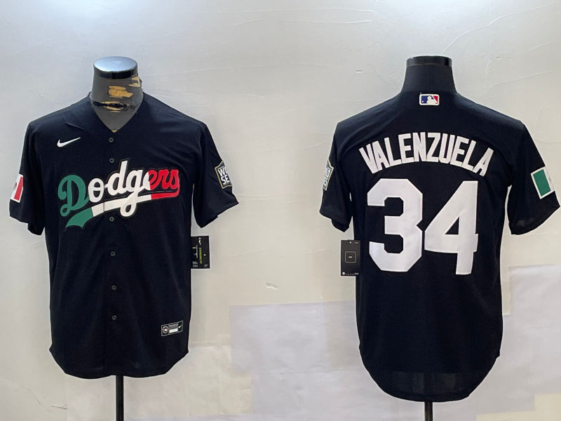 Men’s Los Angeles Dodgers Fernando Valenzuela #34 Black Name Jersey