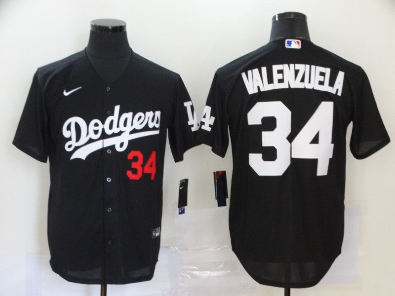 Men’s Los Angeles Dodgers Fernando Valenzuela #34 Black Stitched Jersey