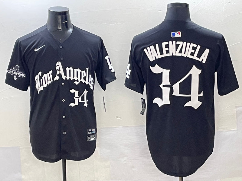 Men’s Los Angeles Dodgers Fernando Valenzuela #34 Black Team Jersey