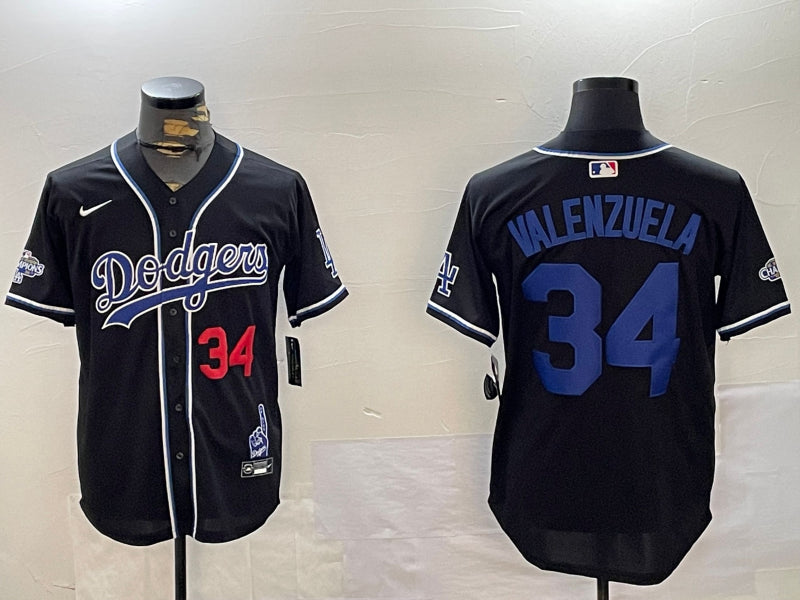 Men’s Los Angeles Dodgers Fernando Valenzuela #34 Black Team Jersey