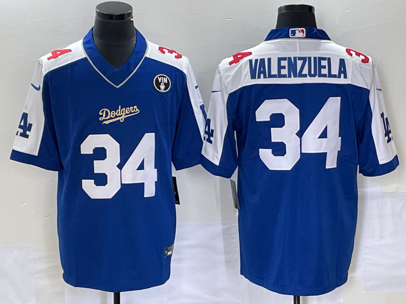 Men’s Los Angeles Dodgers Fernando Valenzuela #34 Blue Alternate Jersey