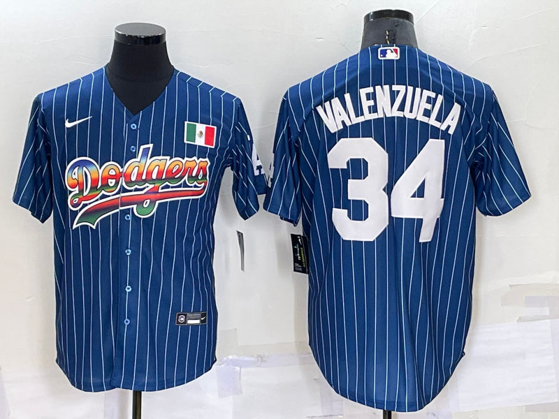 Men’s Los Angeles Dodgers Fernando Valenzuela #34 Blue Stitched Jersey