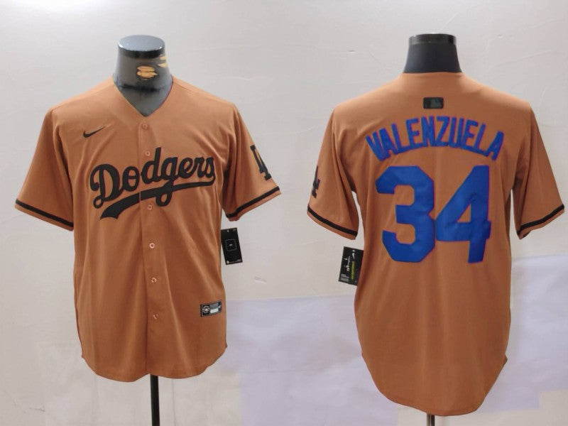 Men’s Los Angeles Dodgers Fernando Valenzuela #34 Brown Jersey
