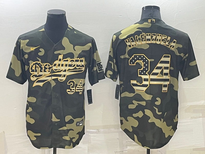 Men’s Los Angeles Dodgers Fernando Valenzuela #34 Camouflage Baseball Jersey