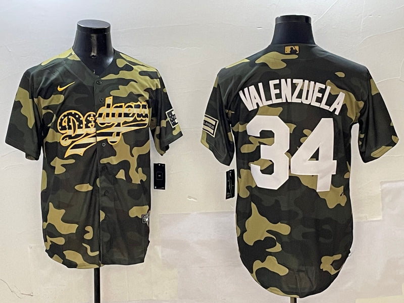 Men’s Los Angeles Dodgers Fernando Valenzuela #34 Camouflage Jersey
