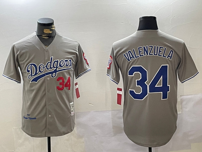 Men’s Los Angeles Dodgers Fernando Valenzuela #34 Gray 1981 World Series Baseball Jersey
