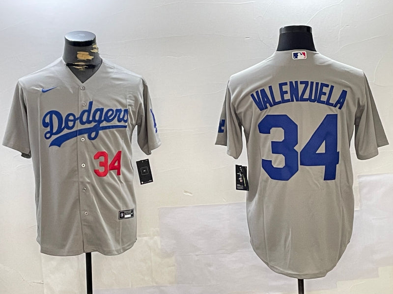 Men’s Los Angeles Dodgers Fernando Valenzuela #34 Gray Baseball Jersey